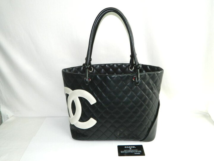 楽天市場】[中古] 送料無料 CHANEL カンボンライン トートバッグ 黒 白 