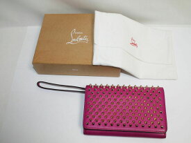 [中古] 送料無料 CHRISTIAN LOUBOUTIN マカロン スパイクウォレット ピンク ゴールド金具 1165076 二つ折り長財布 クリスチャン ルブタン USED品