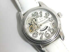 [中古] R.Kikuchi オートマチック レディース腕時計 ラインストーン 3針 裏スケ ホワイト 自動巻き SS 女性用 リョウコキクチ USED品 動作品