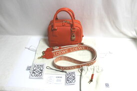 [中古] LOEWE アマソナ 16 スクエアバッグ A039N21X01 2way ハンドバッグ ショルダーバッグ レザー オレンジ ゴールド金具 小さめバッグ ロエベ USED品