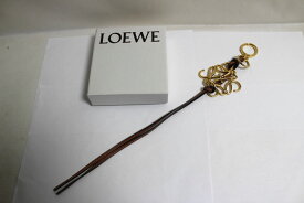 [中古] LOEWE アナグラム チャーム メタル 真鍮 レザー カーフ ゴールド金具 ブラウン 茶系 キーリング キーホルダー レディース ロエベ USED品