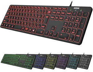 Arteck USB �L�� ���C���[ �L�[�{�[�h 7�F�o�b�N���C�g���� ���邳�ύX �t���T�C�Y 6�t�B�[�g�i��1.8���[�g���j�R�[�h �e���L�[�t�� �R���s���[�^�[�A�f�X�N�g�b�v�APC�A���b�v�g�b�v�AWindows11/
