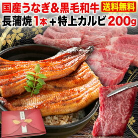 お買い物マラソン中【全商品対象最大20％OFFクーポン配布中★】 ポイント10倍 父の日 ギフト プレゼント ギフト 国産うなぎ＆黒毛和牛 豪華Aセット(長蒲焼＆特上カルビ) 長蒲焼 (106g～116g) x1本＆特上カルビ200g 鰻 肉 肉と鰻のセット グルメ 内祝い入学 送料無料 クール