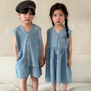 デニム セットアップ キッズ 兄妹 ワンピース 女の子 ベビー服 男の子 上下セット 夏服 シャツ ショートパンツ 子供服 デニム ワンピース トップス デニムパンツ ジュニア 赤ちゃん おしゃれ