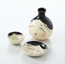 おかめ酒器揃　※箱入り　 ※箱サイズ　19.5×12.5×7.5cm