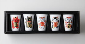福楽　招き猫　冷酒カップ揃 5個※箱入り/箱：31.5×10×6cm酒/冷酒/一品/つまみ/和菓子/スイーツシリーズで小皿などもあります