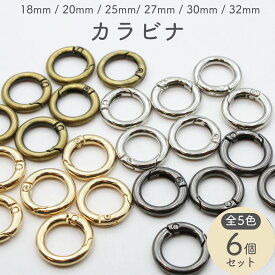 【6個】 カラビナ キーホルダー 全6サイズ 丸型 リング 金具 アクセサリーパーツ おしゃれ ポーチ かわいい 丸 フック 部品 ホルダー サークルカラビナ 丸カン バッグ チャーム アウトドア 鍵 ハンドメイド DIY 材料 手芸 接続 オススメ セット 全5色