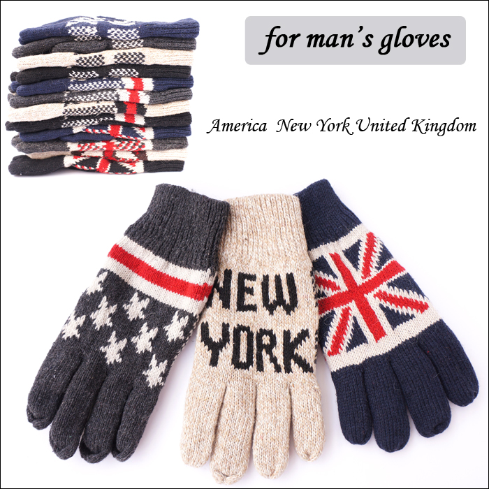 大切な男性へのプレゼント防寒アイテム手袋もお洒落な手袋 男性用 付与 星条旗 イングランドニット手袋 ニューヨーク ニットグローブ 買収