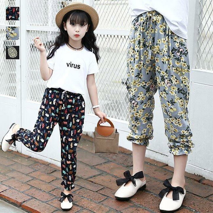 楽天市場】女児 サルエルパンツ 夏 子供 クロップドパンツ ゆったり 