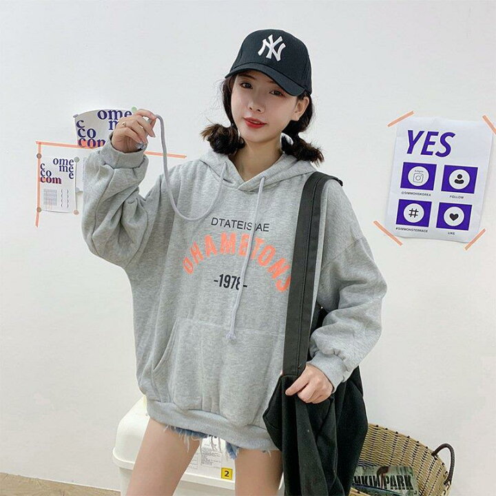 楽天市場】パーカー レディース 韓国ファッション ロング丈 長袖 原宿 