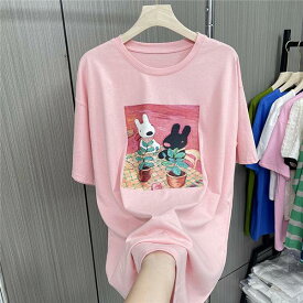 半袖tシャツ レディース ビッグtシャツ 白tシャツ プリント 可愛い ゆったり カットソー 半そでTシャツ ゆるカットソー 夏服 肌着 リゾート バレンタイン 2023 プレゼント