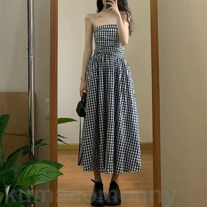 楽天市場】ワンピース ドレス ベアトップ チューブトップ ギンガム  