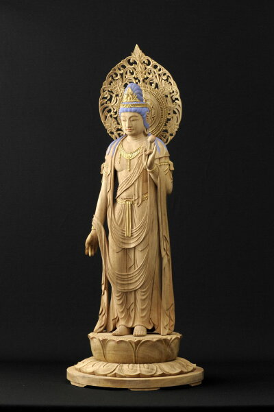 【仏像】服部朋陽作聖観音像3尺桧