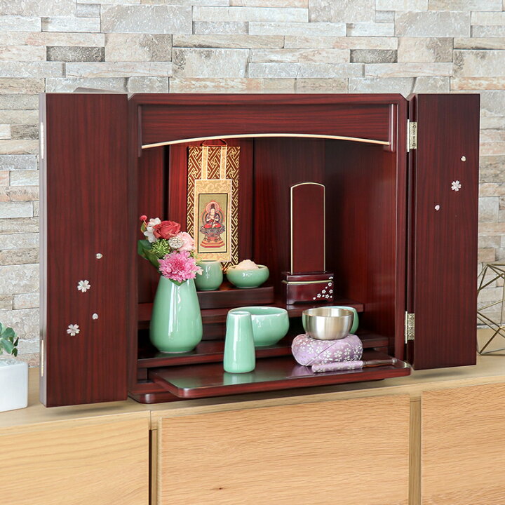 楽天市場】仏壇 モダン ミニ「スピカ 桜のラデン入り」 仏具セット 