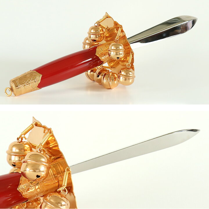 楽天市場】神楽鈴 鉾先型 板付き全長33cm 本金メッキ かぐら鈴 三番叟  