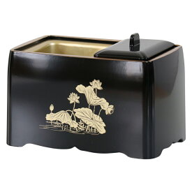 角割香炉 木質 5寸 ハス柄 スクリーン印刷 黒塗り 日本製 （2551-0115） 香炉 仏具