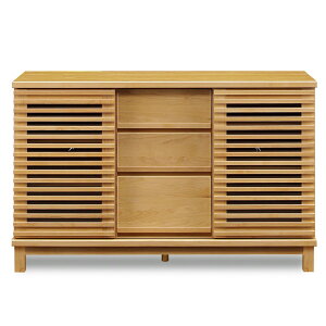 リビング収納 棚 引き戸 引き出し 完成品 サイドボード 幅120 木製 収納家具 ブラウン ナチュラル チェスト キャビネット 扉付き ルーバー 格子 木製 寝室 収納 3段 モダン 和モダン 和風 収納