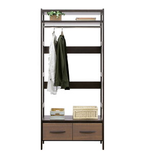 ハンガーラック 引き出し おしゃれ 幅80 大容量 ワードローブ 洋服掛け 洋服収納 収納 ラック ブラウン ナチュラル クローゼット モダン シンプル 木製 組立品