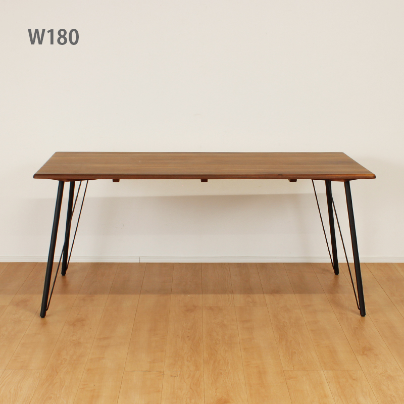 木製 テーブル 幅180 ウォールナット ツキ板 ダイニングテーブル おしゃれ インダストリアル スチール脚 長方形 180×90 6人用