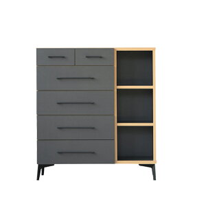 チェスト 完成品 北欧 グレー 大容量 幅90 90×40 たんす 脚付き キャビネット ハイチェスト 5段 引き出し 収納 収納棚 リビング収納 モダン 衣類収納 整理棚 国産 オープンスペース 棚 おしゃれ