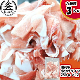 九州産業務用豚こま切れ3kg　便利な250gの小分けパックが12袋　豚小間/豚コマ/切り落とし/豚肉/国産　メガ盛り　豚肉　送料無料　熊本　※北海道及び沖縄県は別途+864円かかります。