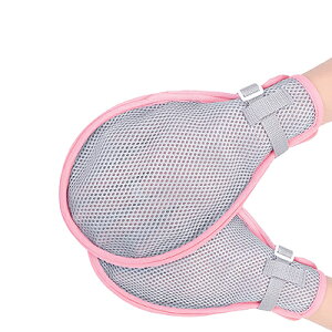 介護用 ミトン lefeke 大人用 2枚 セット グレー 縁ピンク 通常タイプメッシュ 左右兼用 フリーサイズ 1ペア 2枚組 自傷 防止 介護用ミトン 手袋 アトピー【定形外郵便のみ送料無料】寝ている
