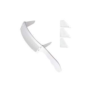 櫛 カット コーム <湾曲> ホワイト(タイプ4)取り外し 取り付け可能なガイド3種付き 理髪コーム バリカンコーム 【定形外郵便のみ送料無料】訳あり:箱壊れ ヘアカット 髪を染める コー