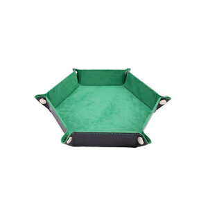 小物入れ ダイストレイ 折り畳み 六角 グリーン × ブラック PUレザー 【定形外郵便のみ送料無料】アクセサリートレイ キートレイ コイントレイダイスゲーム サイコロゲーム※サイコロ含ま