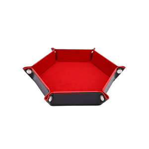 小物入れ ダイス トレイ 折り畳み 六角 訳あり品 レッド × ブラック PUレザー 【定形外郵便のみ送料無料】アクセサリートレイ キートレイ コイントレイダイスゲーム サイコロゲーム※サイ