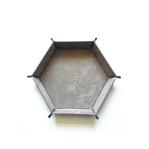 小物入れ ダイストレイ 折り畳み 六角 グレー × ブラック PUレザー【定形外郵便のみ送料無料】 アクセサリートレイ キートレイ コイントレイダイスゲーム サイコロゲーム※サイコロ含まれ