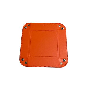 折りたたみ式 ダイストレイ オレンジ (背面 ネイビー ) 四角 レザー風 小物入れ PUレザー ダイス ゲーム サイコロトレイ 持ち運び 可能【定形外郵便のみ 送料無料 】サイコロゲーム カードト