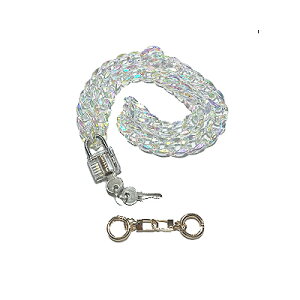 南京錠 アクリル チェーン ロング ネックレス セット プラスチッククリア オーロラ <約79cm 輪1個2.9cm×1.9cm> キヘイチェーン錠 ネックレス セット【定形外郵便のみ送料無料】ロックペンダ