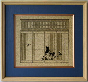 組子細工欄間入り書院障子復刻影絵100選 No.84 牡丹に蝶