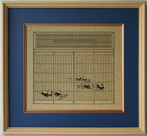 組子細工欄間入り書院障子復刻影絵100選 No.86 籬(まがき)に菊