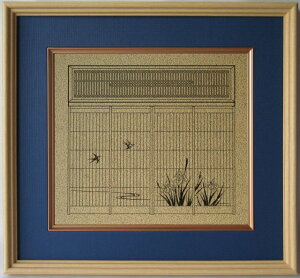 組子細工欄間入り書院障子復刻影絵100選 No.88 菖蒲に燕と水