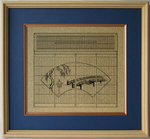 組子細工欄間入り書院障子復刻影絵100選 No.97 宇治橋に柳