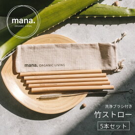 竹ストロー オーガニック100% 天然 自然 FSC認証 ナチュラル 安心素材 mana. 5本セット 洗浄ブラシ ストローケース 付き 持ち運べる 繰り返し使える エコ エシカル サスティナブル おしゃれ ギフト プレゼント 送料無料