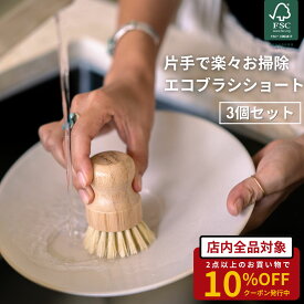 キッチン ブラシ ミニ ショート 洗面台 掃除 3個セット 小さい サイズ 便利グッズ 台所 グリル 洗面所 浴室 mana. オーガニック 自然素材100% 竹 サイザル麻 ナチュラル FSC認証 コンパクト インテリア エコ サスティナブル 送料無料