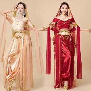 ダンス衣装ベリーダンス衣装ハロウィン仮装レディース 2点セット ステージ衣装セットアップ 練習用アラジン民族風インドダンスウェア トップス長袖ロングスパンツ アクセサリー大人用コ