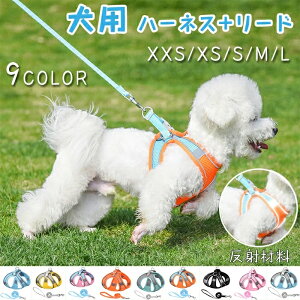 犬用ハーネス 小中大型犬 ドッグ ペット 猫 ハーネス リード 首輪 ワンタッチ式 簡単着脱 調節可能 かわいい 軽量 反射材料 ナイロン製 メッシュ 通気性 小型犬 中型犬 大型犬に向け 訓練 夜