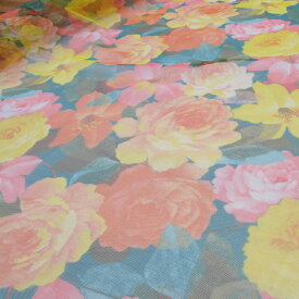 大きな 花柄 プリント チュール 生地 （50cm単位）