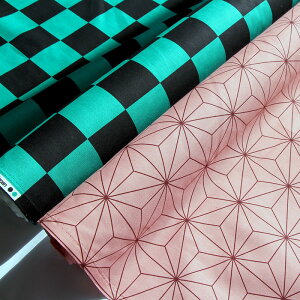 市松模様 シーチング 生地 (50cm単位) 黒×緑 ブロックチェック