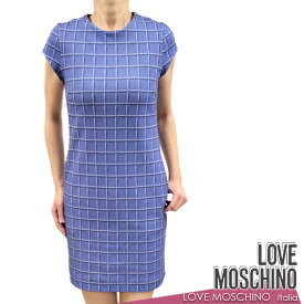 【送料無料】【50％オフセール 】 LOVE MOSCHINO ラブ モスキーノ ワンピース チェック ポケット 半そで ブルー SIZE：40(7〜9号) (mos_281216)