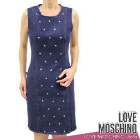 【送料無料】【50％オフセール 】 LOVE MOSCHINO ラブ モスキーノ ワンピース ノースリーブ デニム インディゴ SIZE：42(9〜11号) (mos_281220)