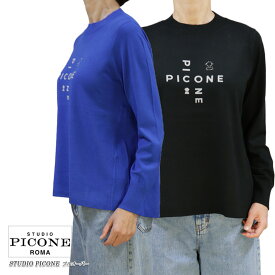 【送料無料】【2025秋冬新作】ピッコーネ スタジオ STUDIO PICONE P518914 レディース ニット プルオーバー フロッキープリント 長そで ブルー/ブラック(黒) サイズ：38(M/9号)/40(L/11号)（pico_w25aw23s)