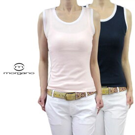 【送料無料】 Morgano モルガーノ ノースリーブ ニット セーター クルーネック コットン 綿 ピンク/ネイビー(紺) SIZE：42(7号)/44(9号) (morgano-3560201)【★】