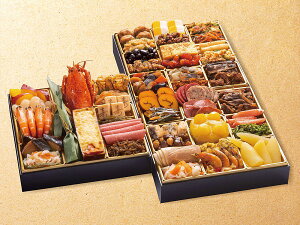 おせち 料理 12月29日お届け 盛り付け済み 博多久松 和洋折衷本格料亭おせち 「博多」三段重 約4~5人前 48品 メーカー直送 冷凍便 迎春 本格 おせち 正月 【25-1118-526】