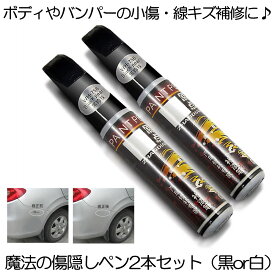 【魔法の傷隠しペン】 車 傷 タッチペン 2本セット 修理 補修 ブラック ピュアホワイト キズ補修 外装 ガリ傷 線キズ 小傷 ボディ バンパー 塗装 キズ 送料無料 クルマ 2-TATCAA