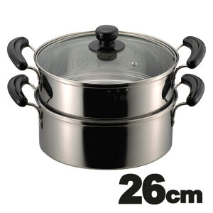 【ポイント20倍】だんらん ステンレス製 ガラス蓋付 2段蒸し器 26cm H-5875【e暮らしR】