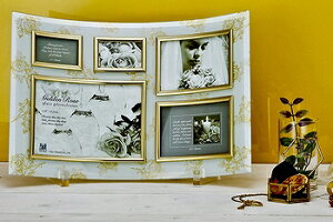 「ゴールデンローズ　ガラスフォトフレーム　(5ウィンドー・ホワイト)」　　　（フォトフレーム　写真たて　写真立て　フォトスタンド）（結婚祝い　ウエディング　ウェディング）［フ